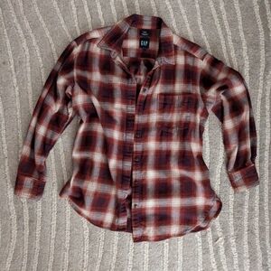 GAP Women's Casual Plaid Flannel in Red and Brown 100% Cotton